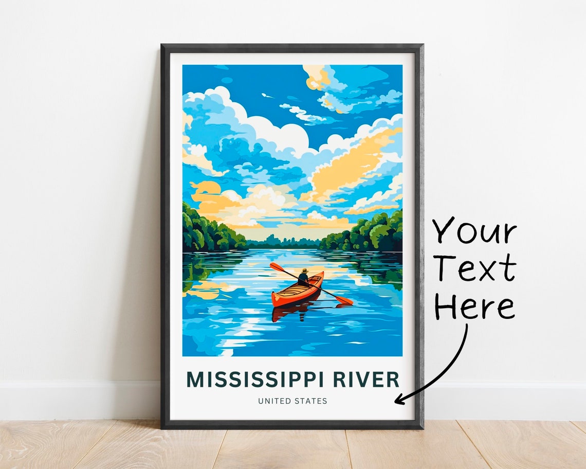Personalized Mississippi River Kayak Sunset Custom Text Travel Poster