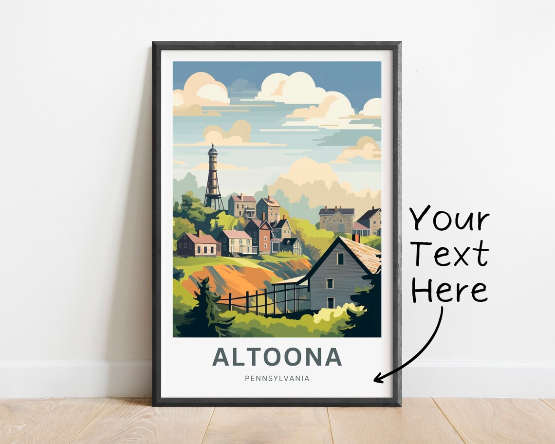 Altoona Pennsylvania Vintage Hillside Hometown Memory Travel Poster