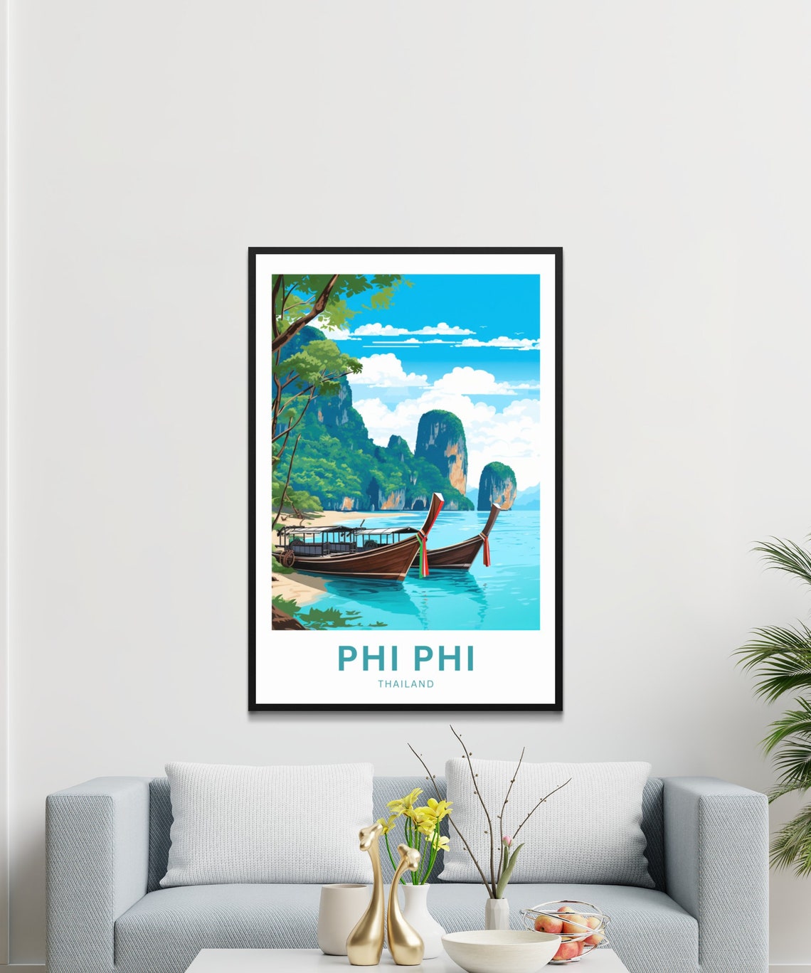 Phi Phi Thailand Longtail Boats Limestone Karsts Turquoise Bay Poster - Image 3
