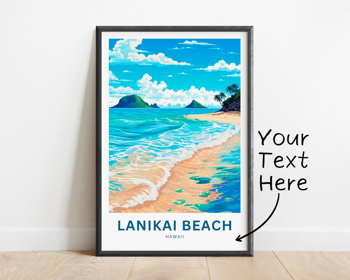 Lanikai Beach Hawaii Personalized Turquoise Surf Waves Travel Poster