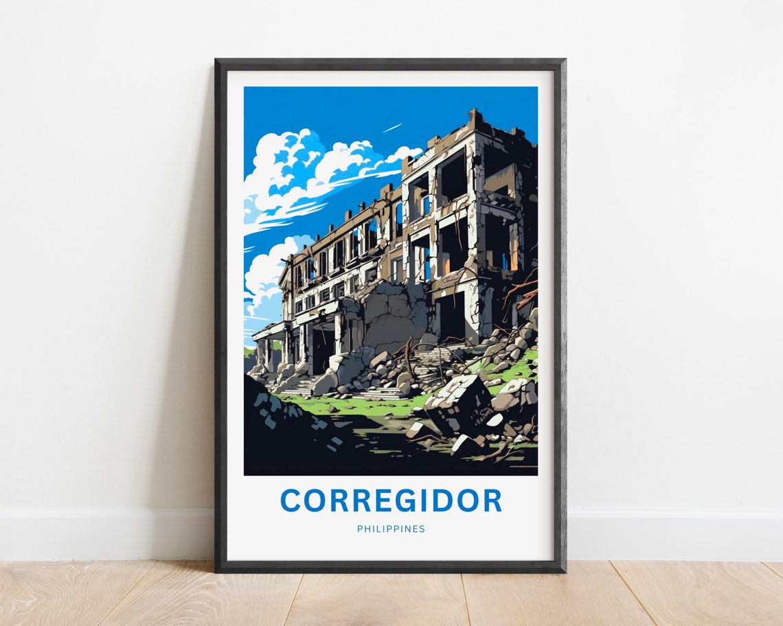 Corregidor Philippines Historic Wartime Barracks Ruins Travel Poster