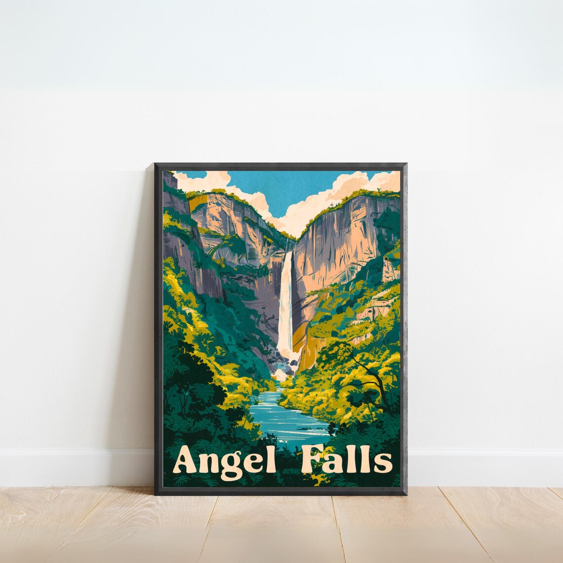 Angel Falls Venezuela Waterfall Canyon Vintage Travel Poster