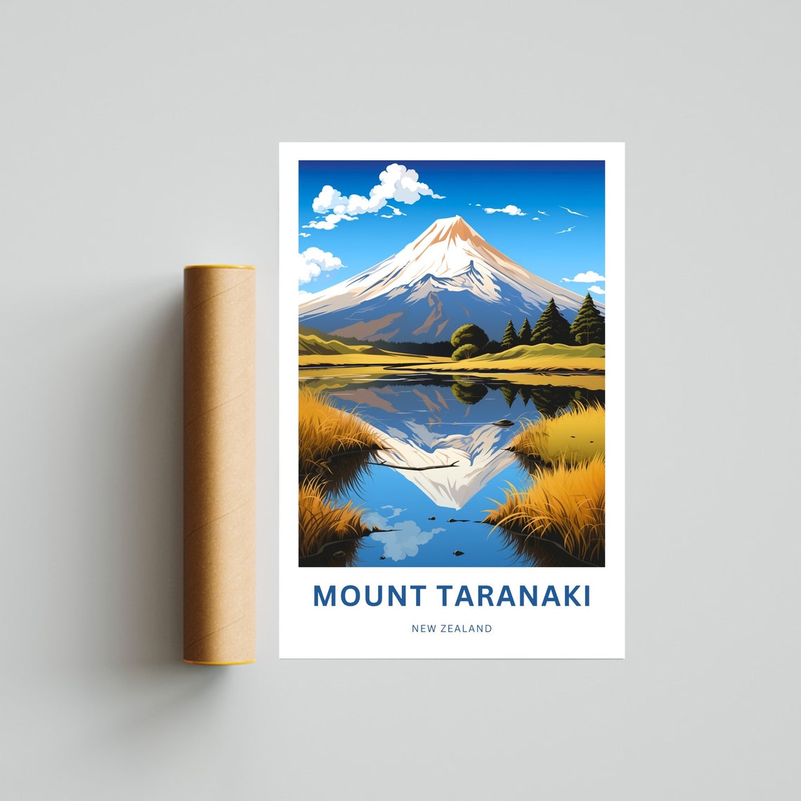 Personalized Mount Taranaki New Zealand Volcano Tarn Reflection Poster - Image 2