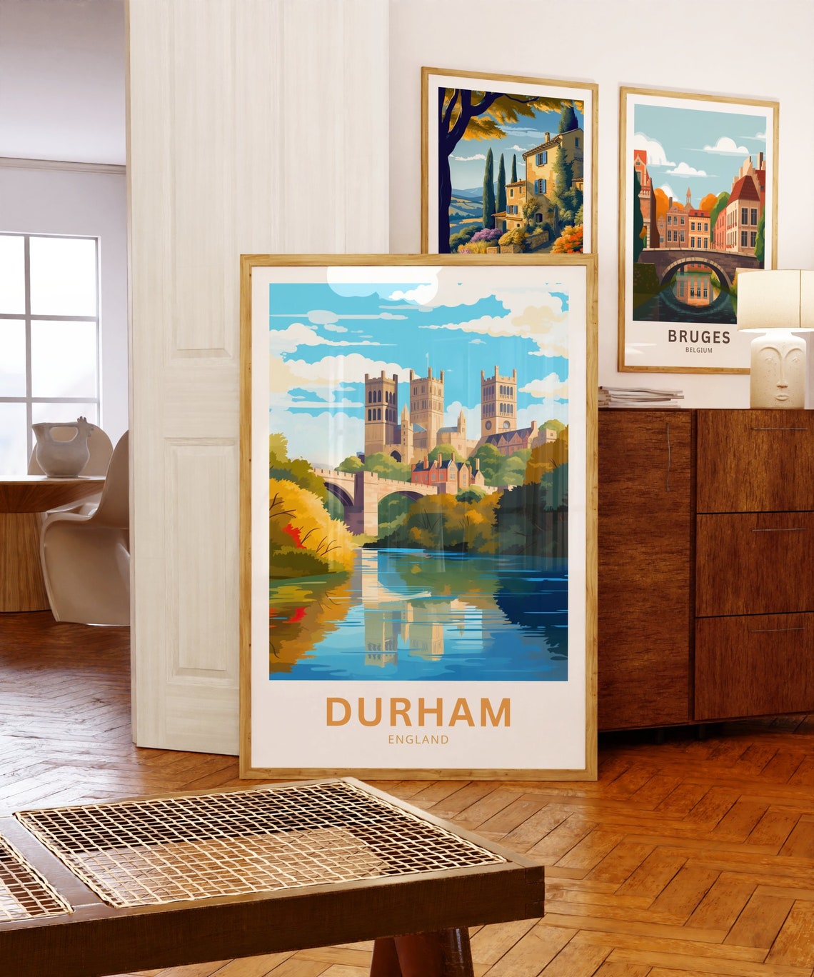 Durham England Cathedral Reflected in the River Wear Autumn Poster - Image 5