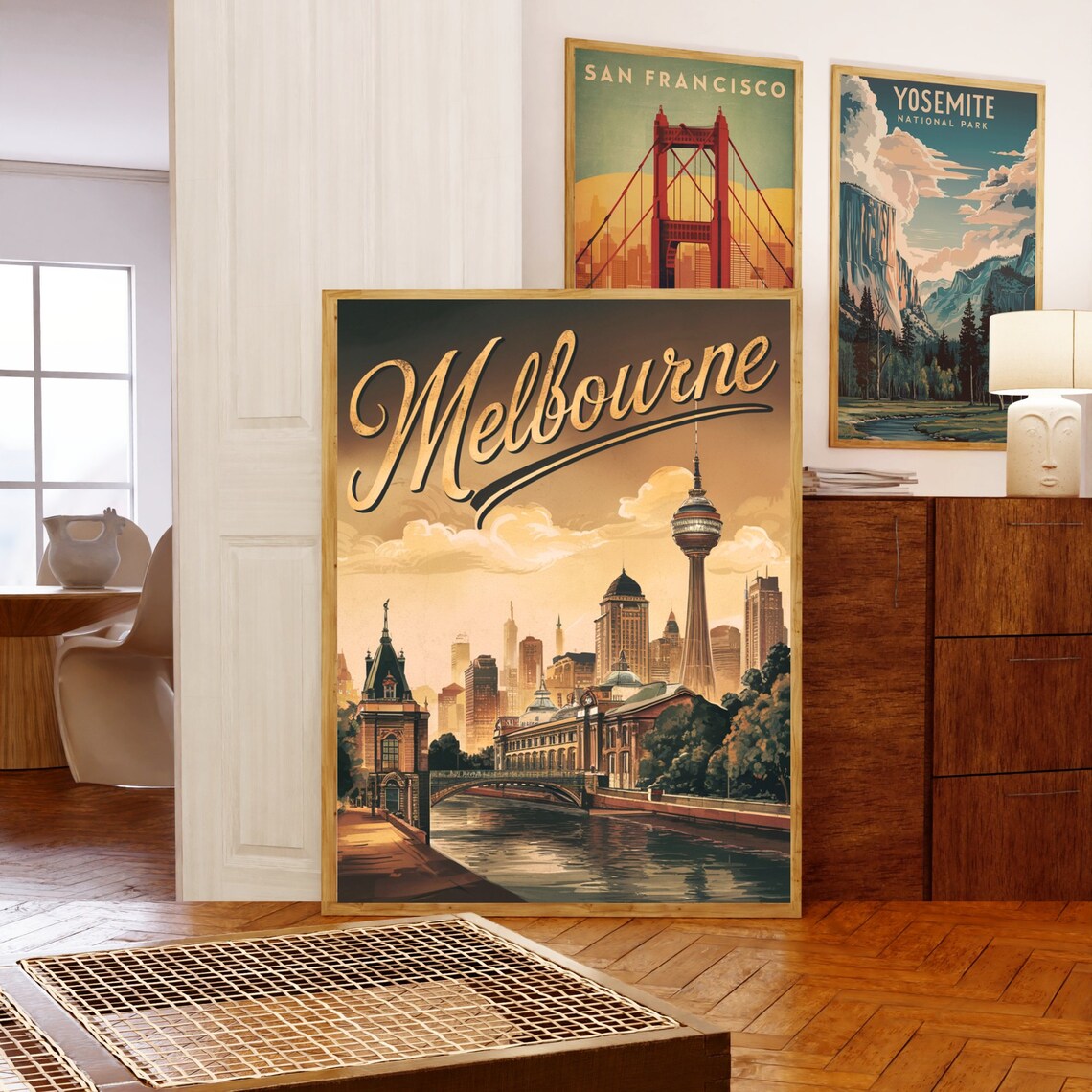 Melbourne Australia Vintage Travel Poster with Riverside City Skyline - Image 5