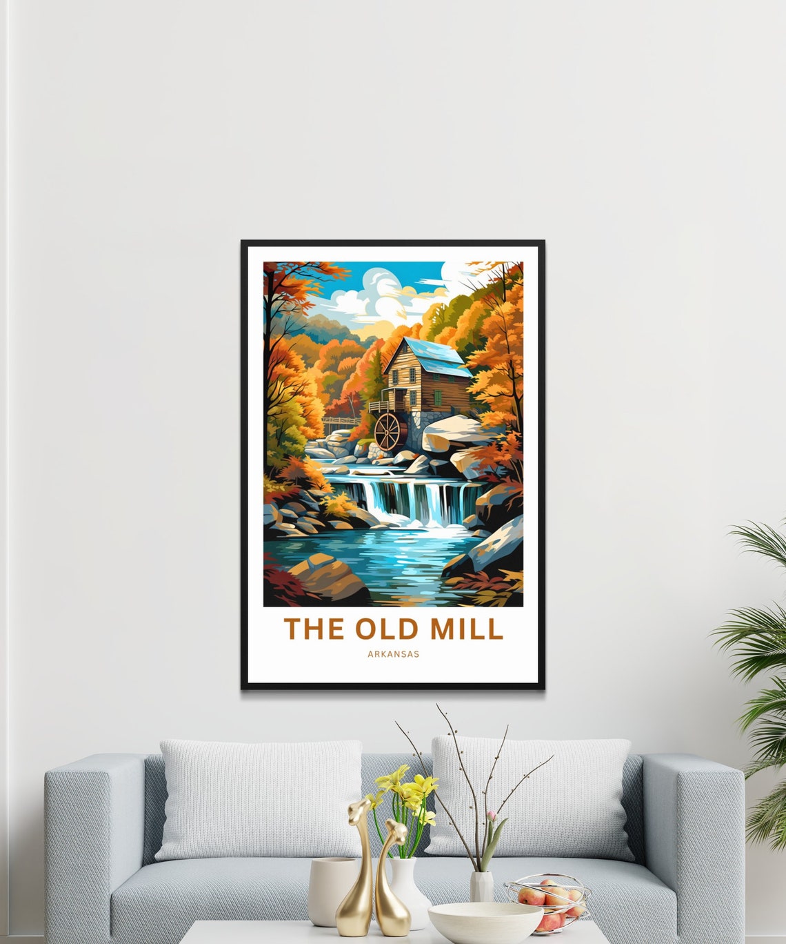 The Old Mill Arkansas Waterfall Mill Scene Customizable Travel Poster - Image 3