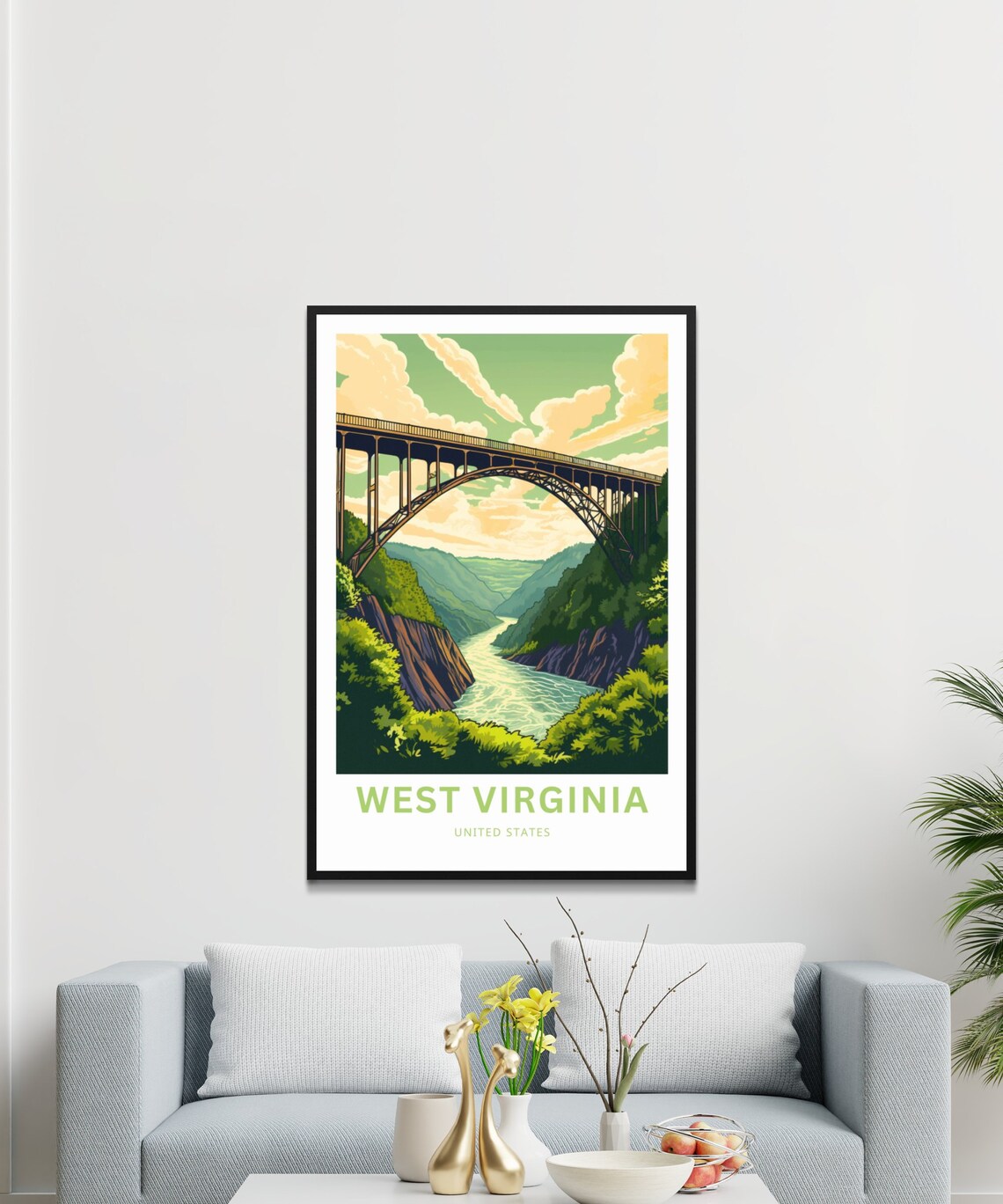 West Virginia New River Gorge Steel Arch Bridge Travel Art Poster - Image 3