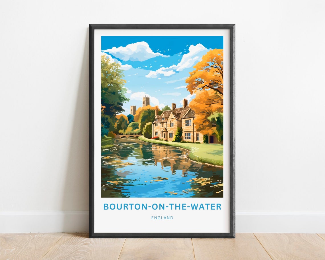 Bourton on the Water Cotswolds River Scene Travel Poster England Decor