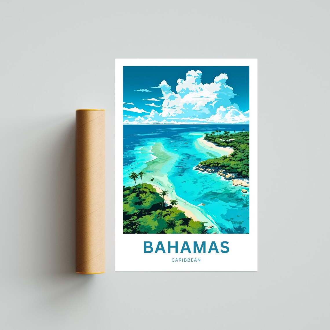 Bahamas Caribbean Turquoise Island Cove Aerial View Travel Poster - Image 4