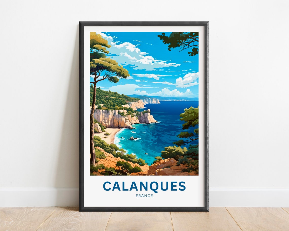 Calanques France White Cliffs Sandy Beach Seaside Scenery Poster