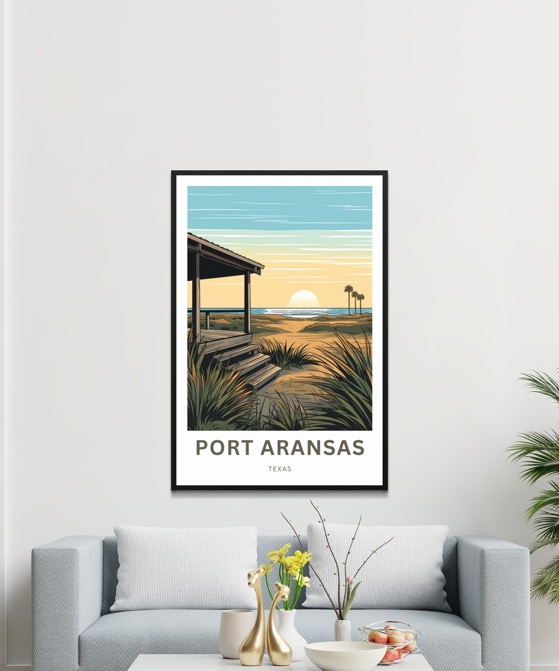 Port Aransas Texas Beach House Dunes Sunset Ocean Travel Poster - Image 3
