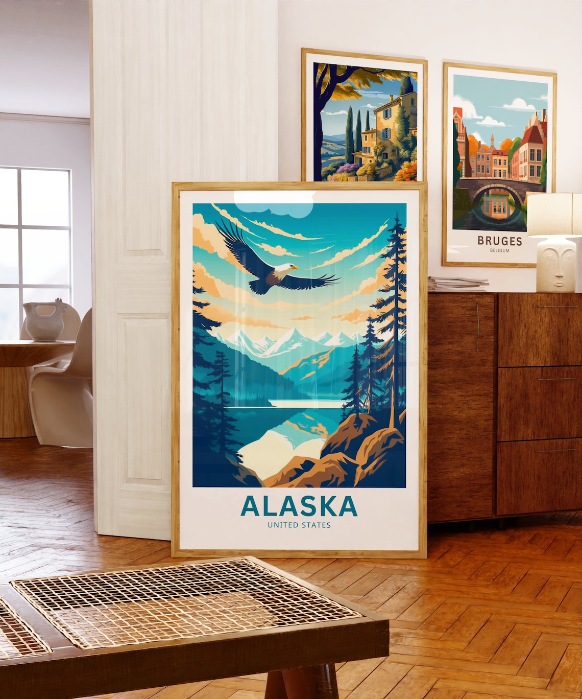 Alaska Bald Eagle Soaring Mountain Lake Wildlife Travel Poster - Image 5
