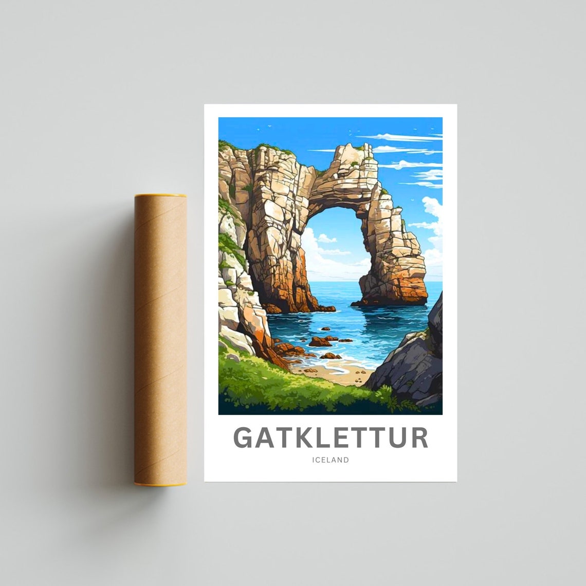 Personalized Gatklettur Iceland Sea Arch Rock Coast Travel Poster - Image 4