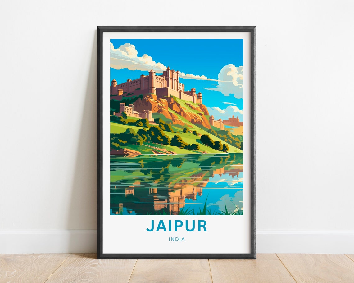 Jaipur India Hill Fort Above Lake Royal Palace Reflection View Poster