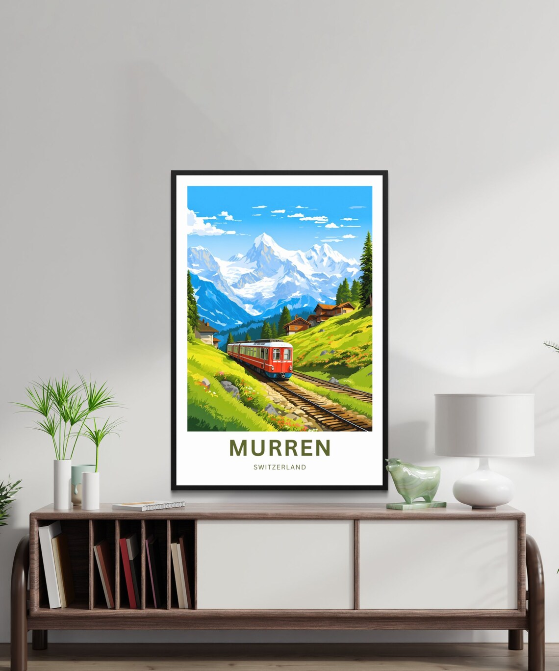 Murren Switzerland Red Alpine Train Mountain Railway Travel Poster - Image 4