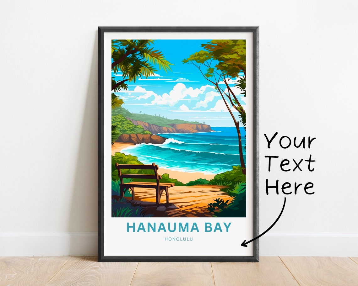 Hanauma Bay Honolulu Tropical Beach Cove Waves Travel Poster