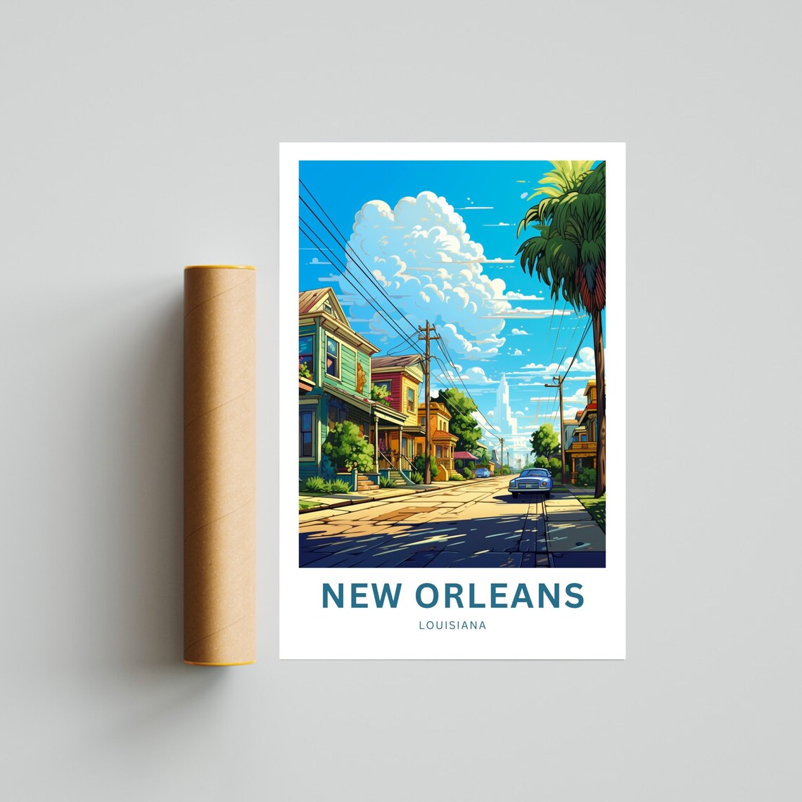 New Orleans Louisiana Sunny Palm Street Personalized Poster Art - Image 4