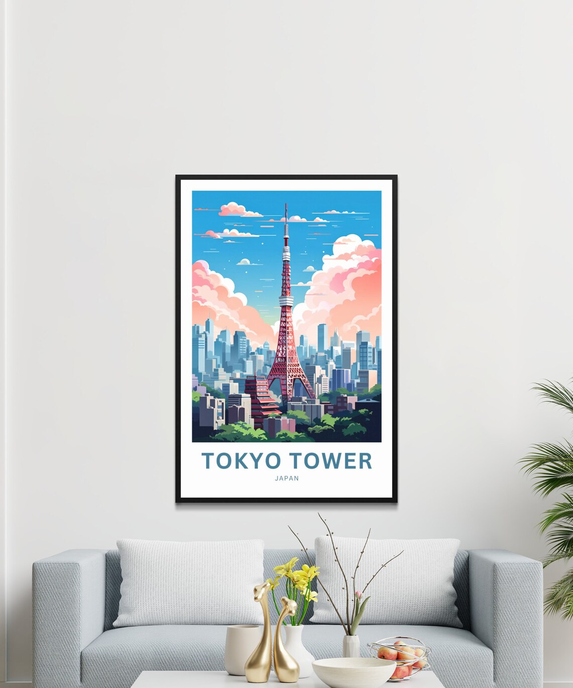 Tokyo Tower Japan Red Landmark Skyline Pink Cloud Cityscape Poster - Image 3