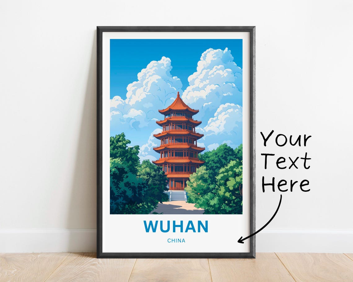 Wuhan China Vintage Red Pagoda Tower Gardens Landmark Poster - Image 2