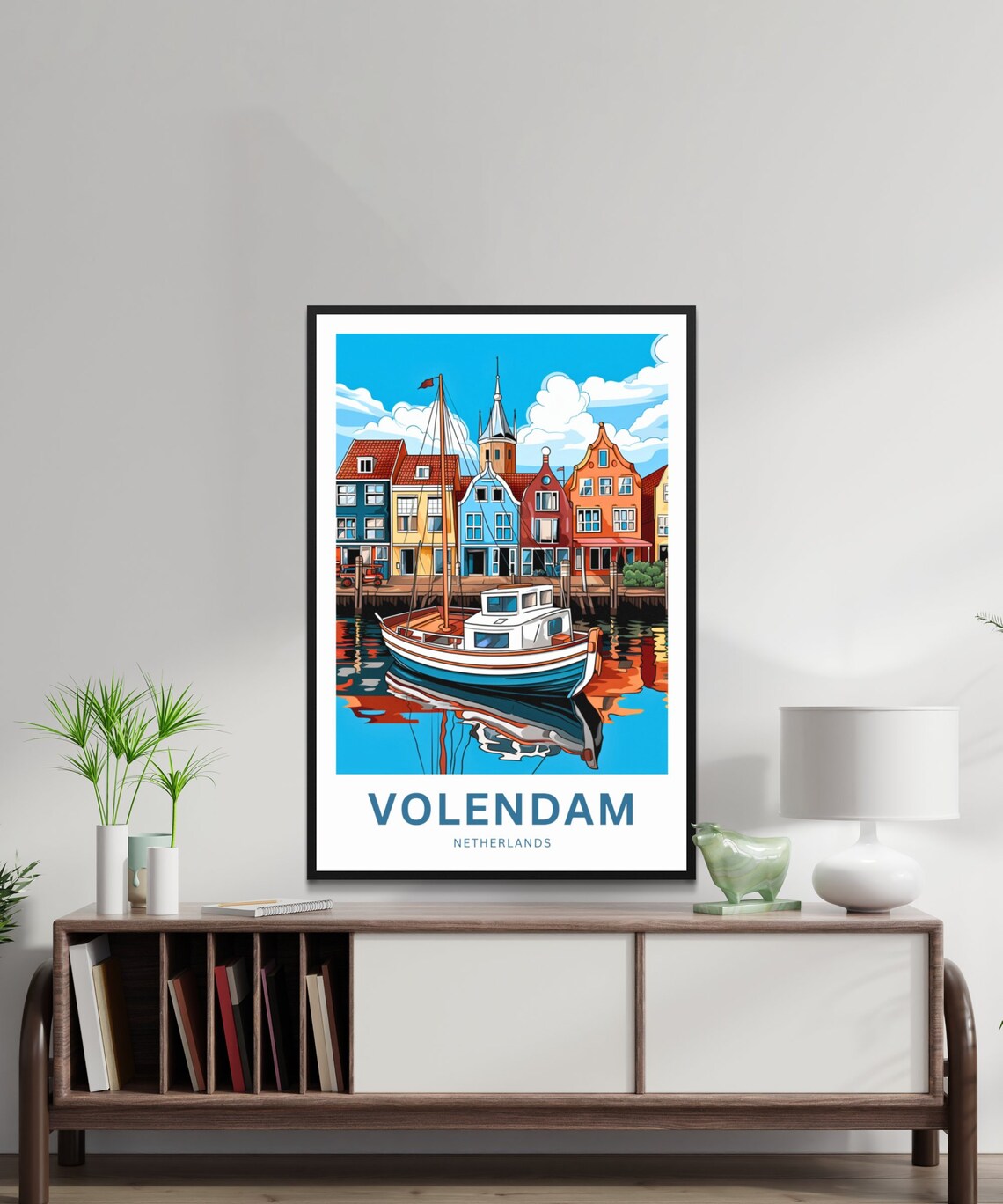 Volendam Fishing Boat Dutch Village Church Tower Travel Poster Art - Image 3