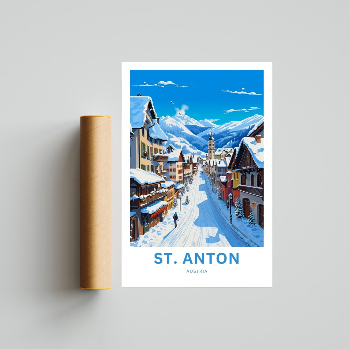 St Anton Austria Snowy Winter Village Personalized Travel Poster - Image 4