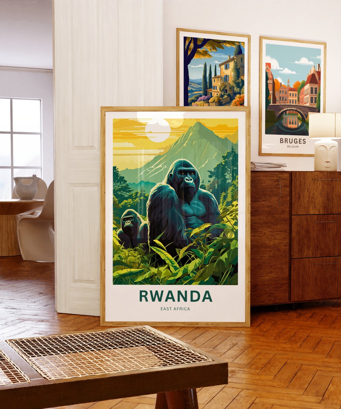 Rwanda Gorilla Pair Volcano Sunset Personalized Travel Poster - Image 5