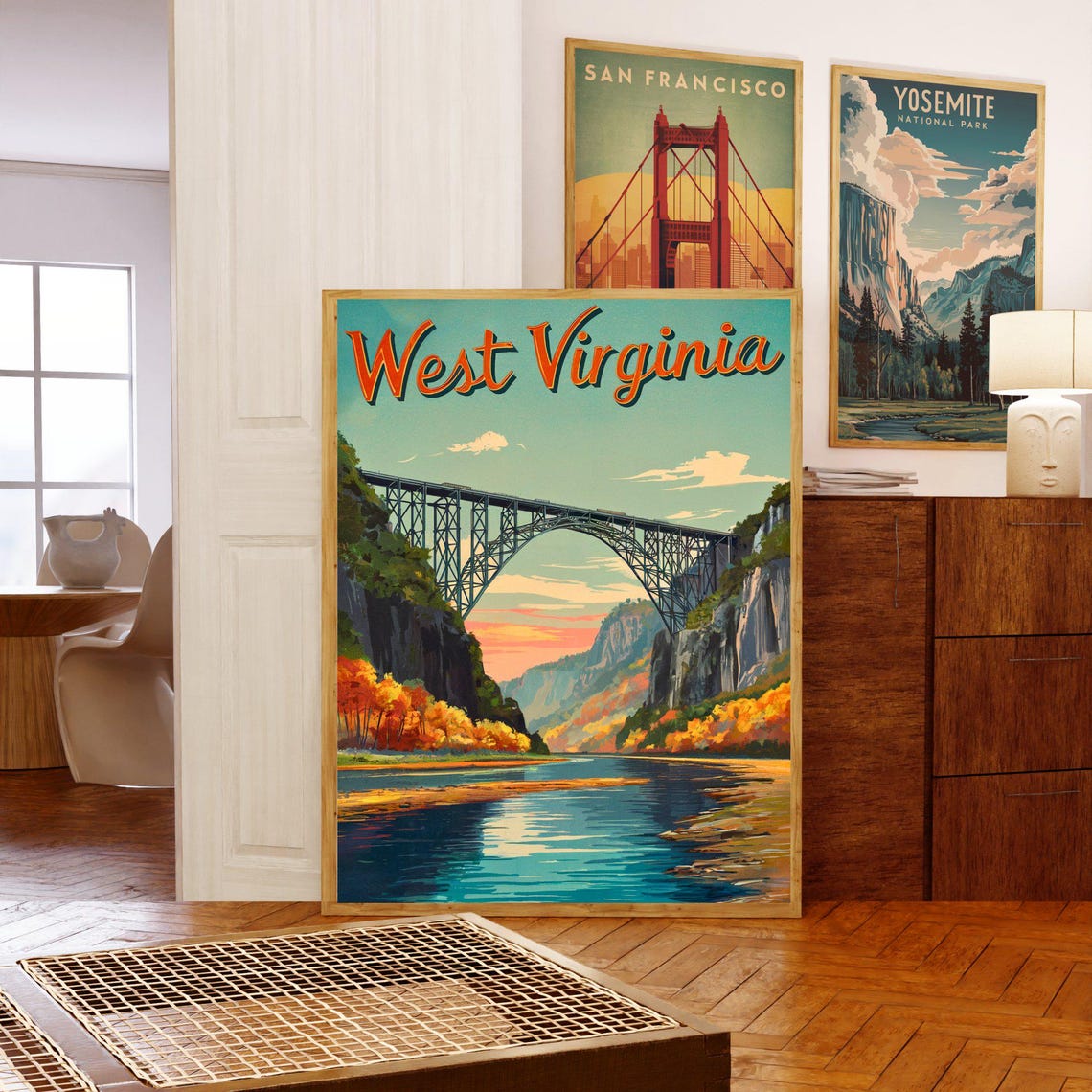 West Virginia New River Gorge Bridge At Sunset Over The River Poster - Image 5
