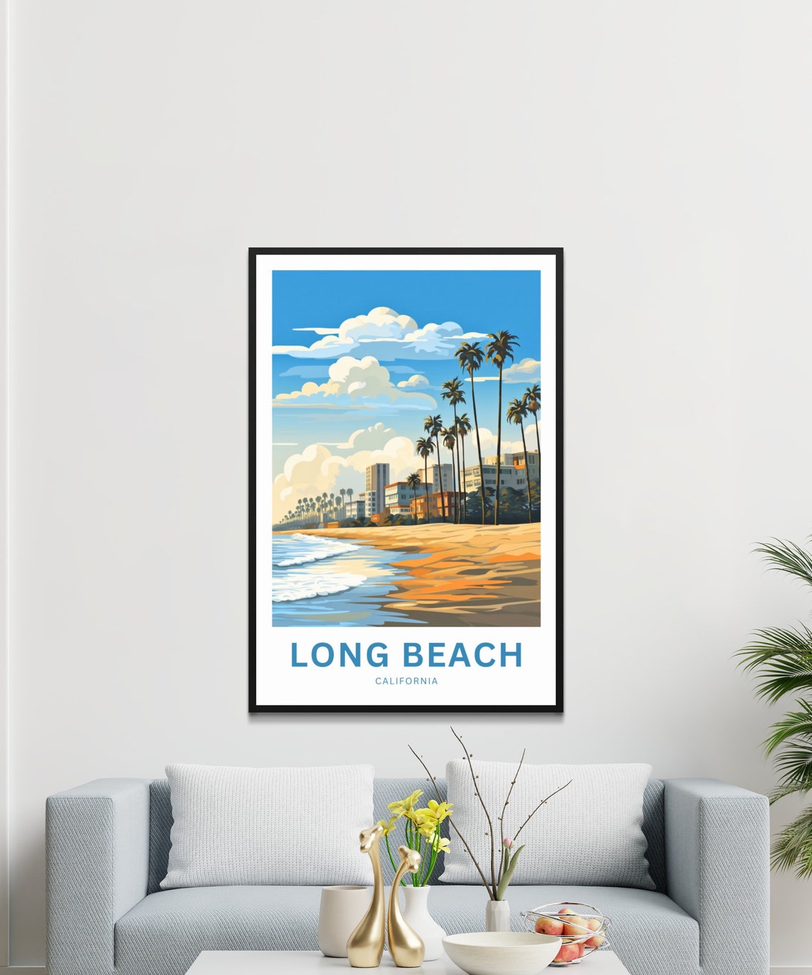 Personalized Long Beach California Sandy Shore Wave Gift Poster - Image 3