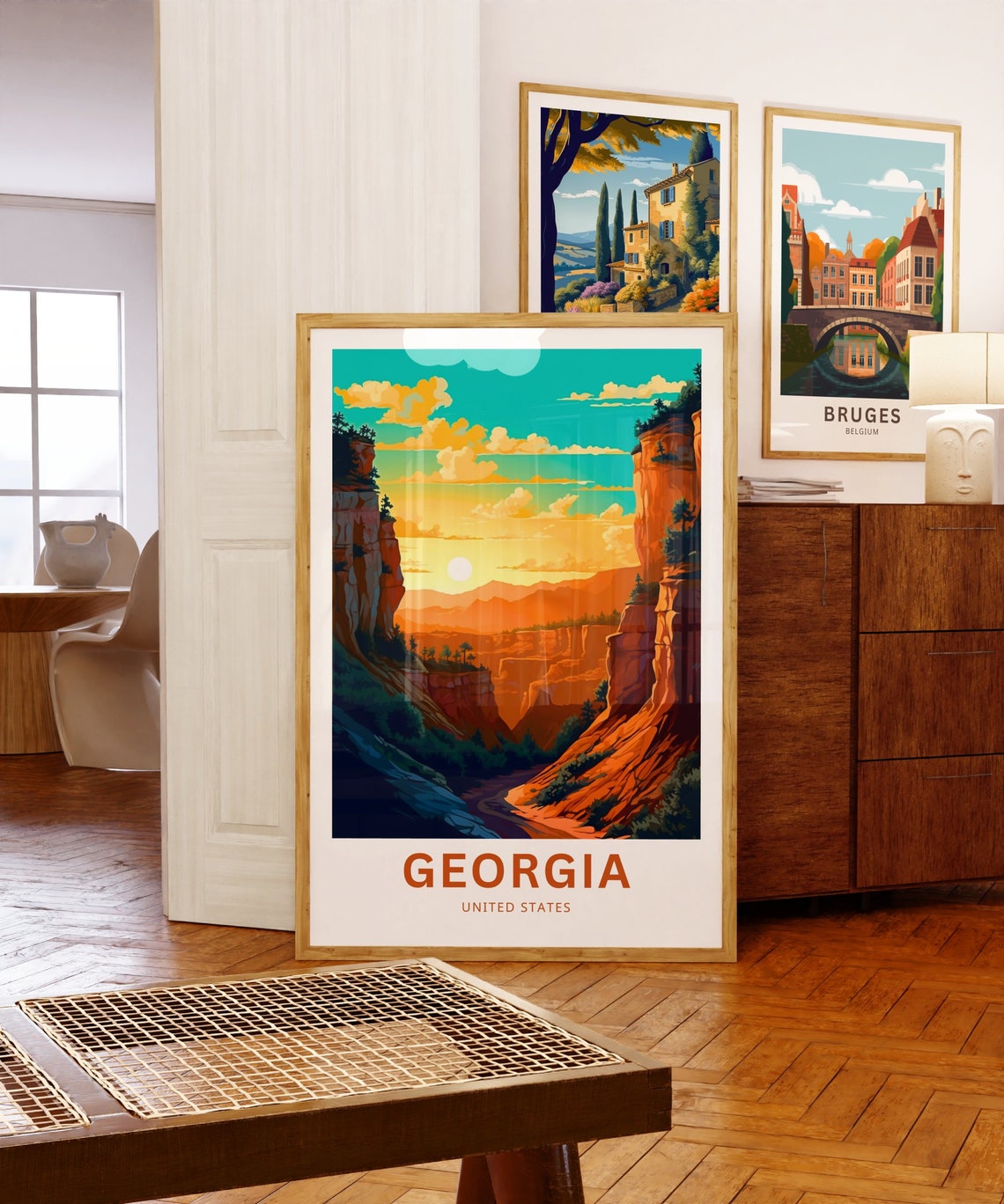 Georgia Red Rock Canyon Sunrise River Cliffs Custom Text Poster - Image 5