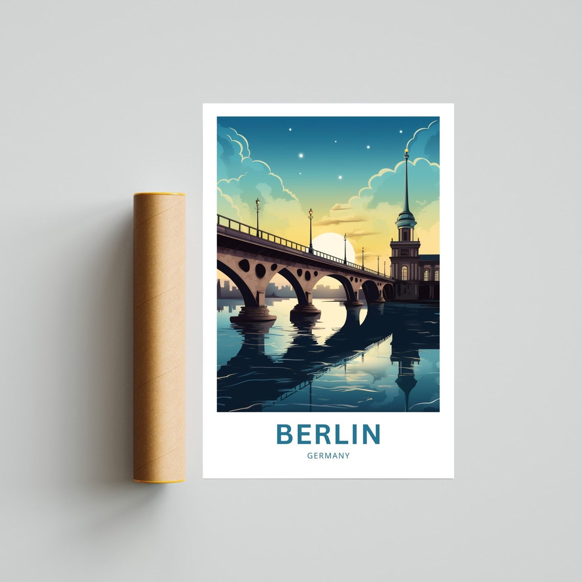 Berlin Germany Sunset Bridge River Tower Silhouette Travel Poster - Image 4