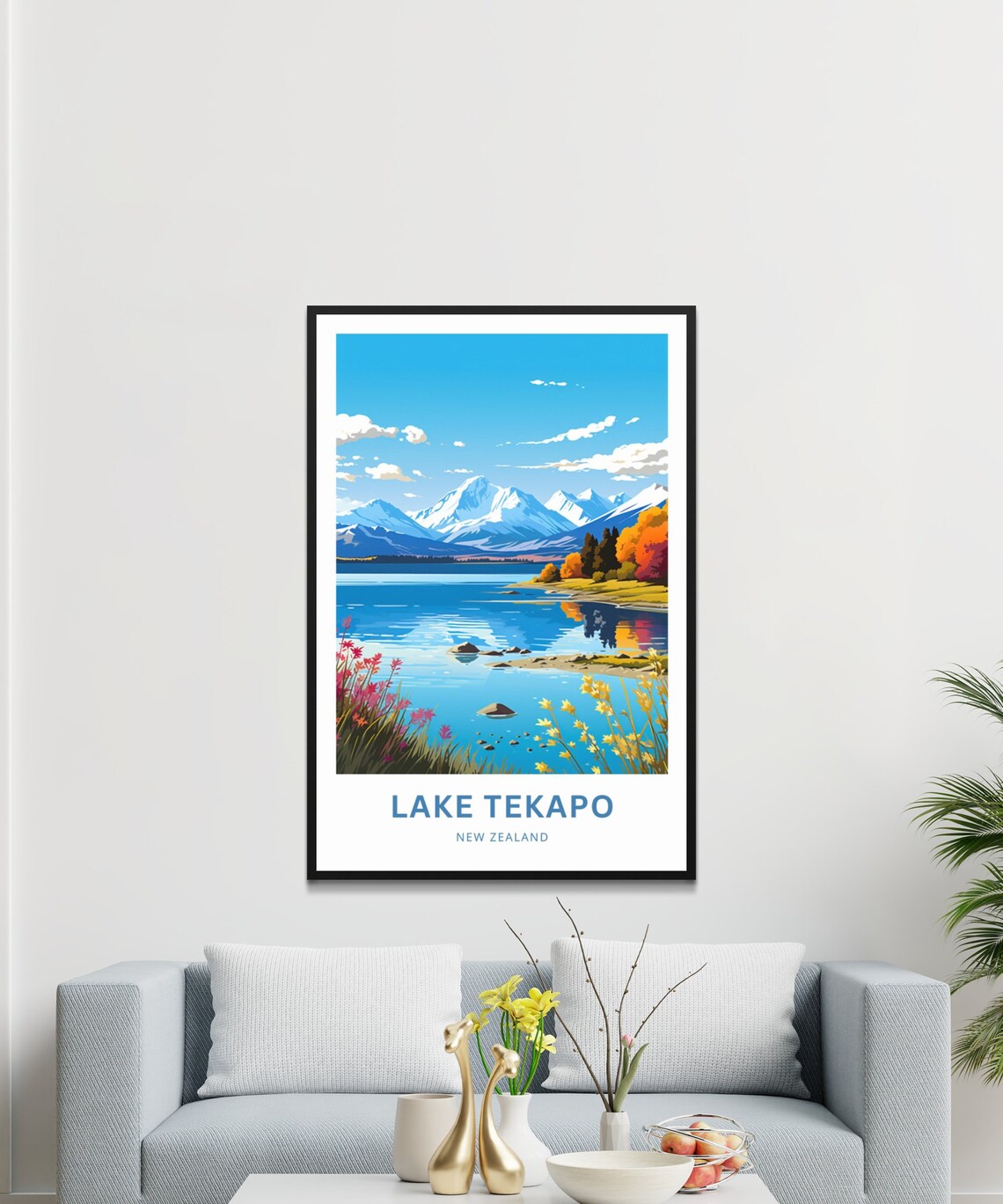 Lake Tekapo New Zealand Snowy Peaks Over Wildflower Shores Poster - Image 3
