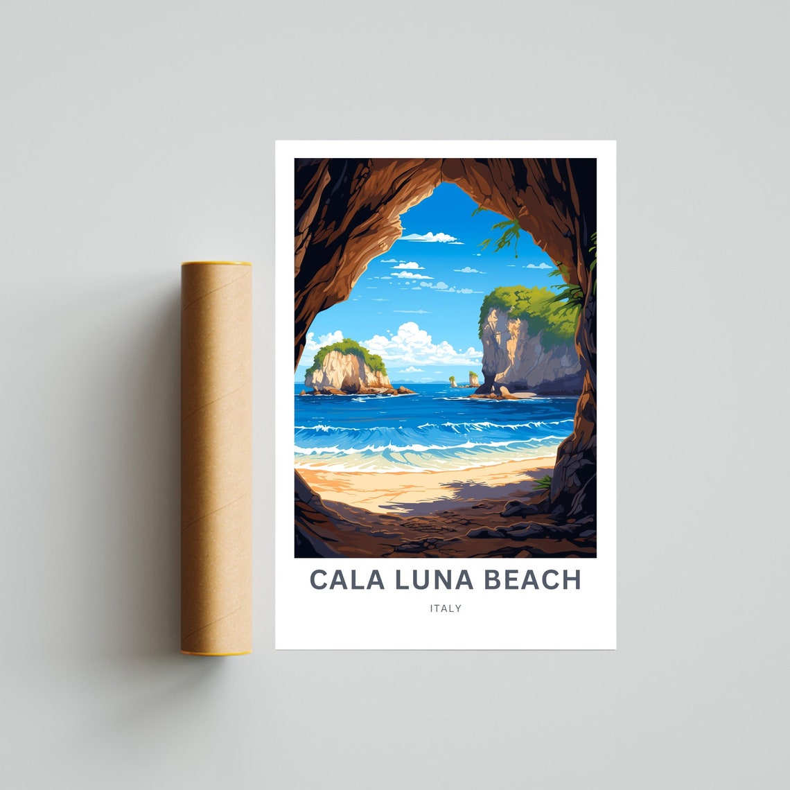Cala Luna Beach Italy Personalized Vintage Seaside Travel Poster - Image 4
