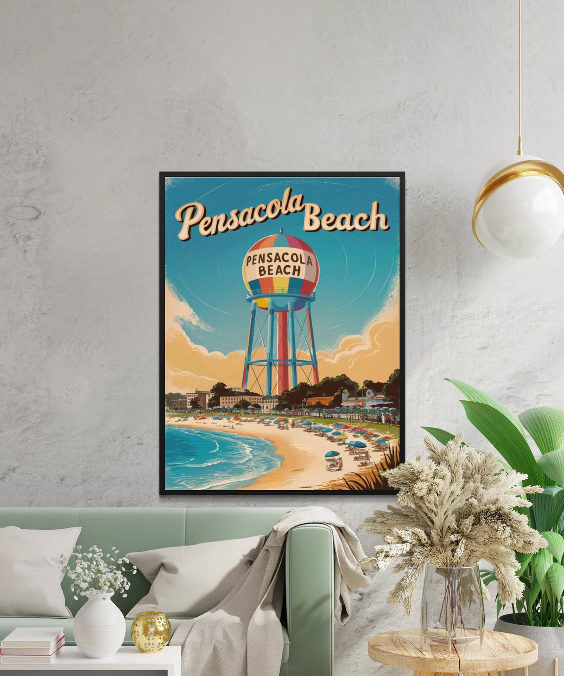 Pensacola Beach Florida Vintage Water Tower Sunset Scene Poster - Image 2