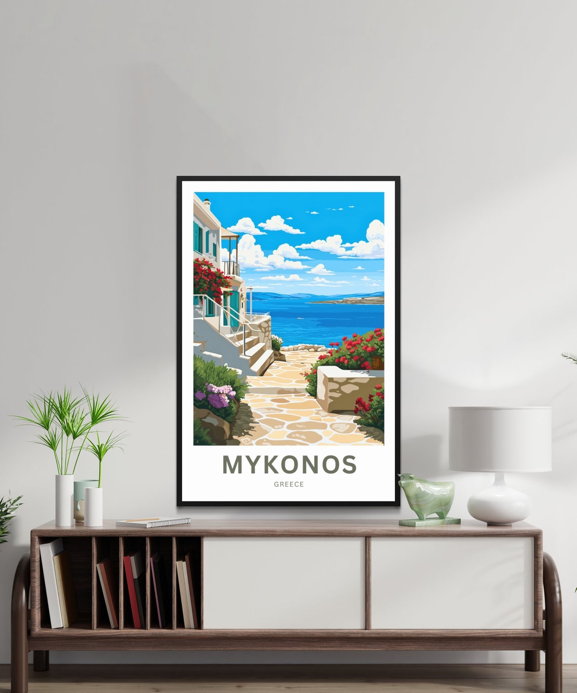 Mykonos Greece Stone Lane Whitewashed Villa Blue Sea Breeze Poster - Image 2