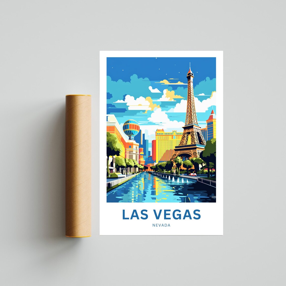 Personalized Las Vegas Strip Skyline Fountains Custom Travel Poster - Image 4