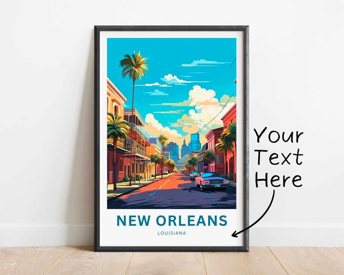 New Orleans Louisiana Palm Lined Street Skyline Personalized Poster
