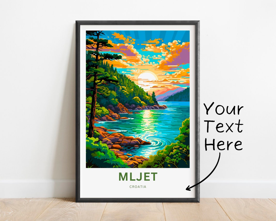 Mljet Croatia Custom Text Sunset Cove Pine Forest Art Poster