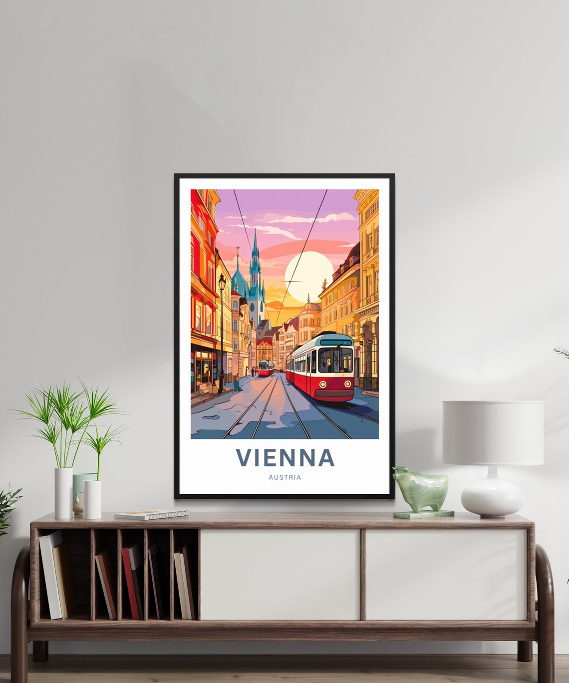 Vienna Austria Red Tram Sunset Street Personalized Travel Poster - Image 2