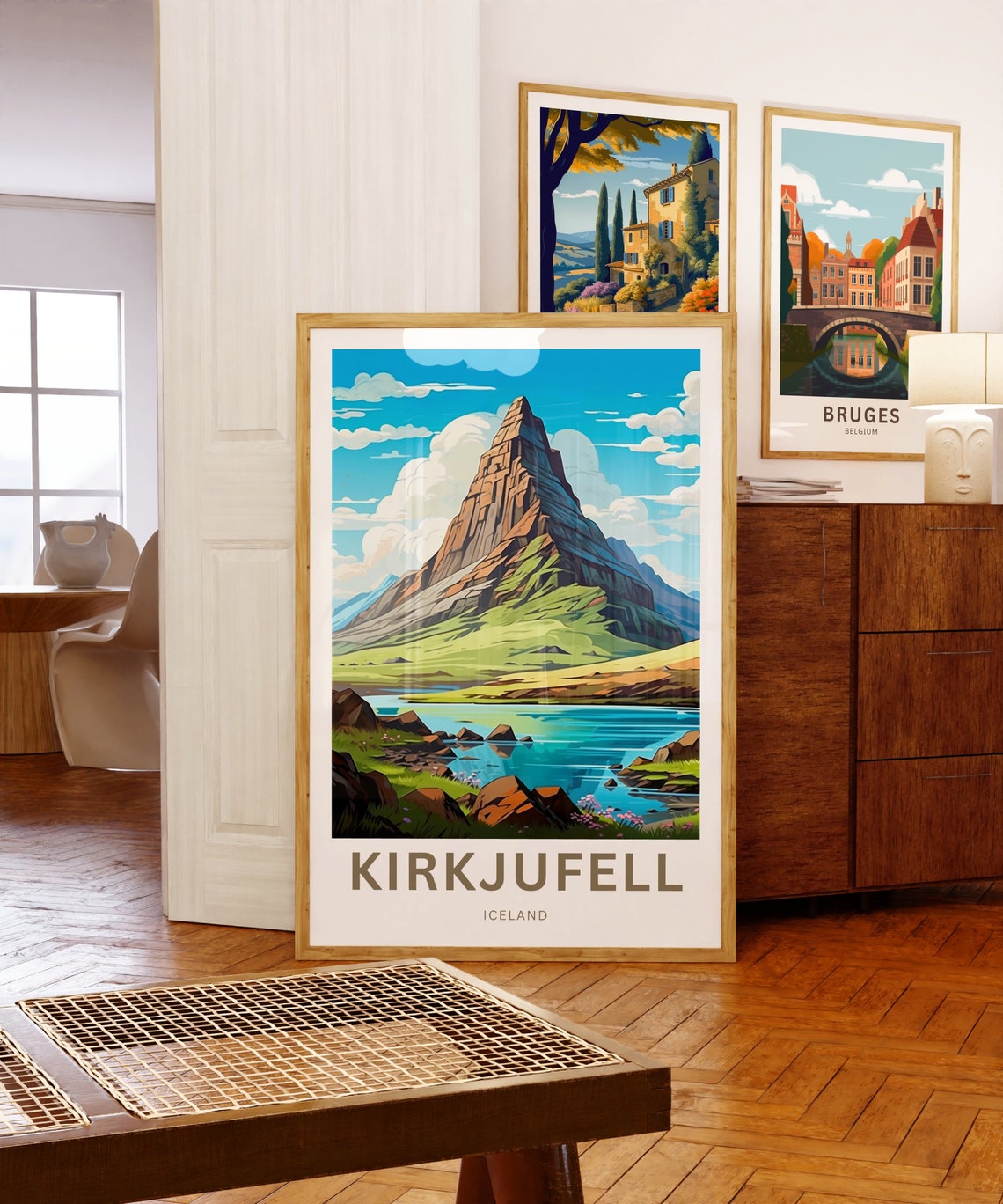 Kirkjufell Iceland Travel Poster Green Mountain Lake Peaks Art - Image 5