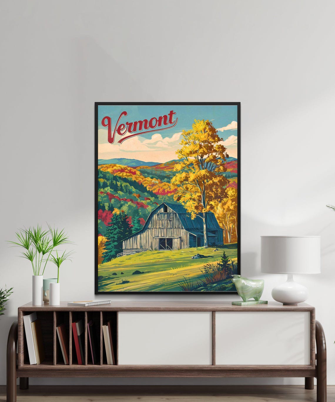 Vermont Fall Foliage Gray Barn Hillside Vintage Travel Poster - Image 4