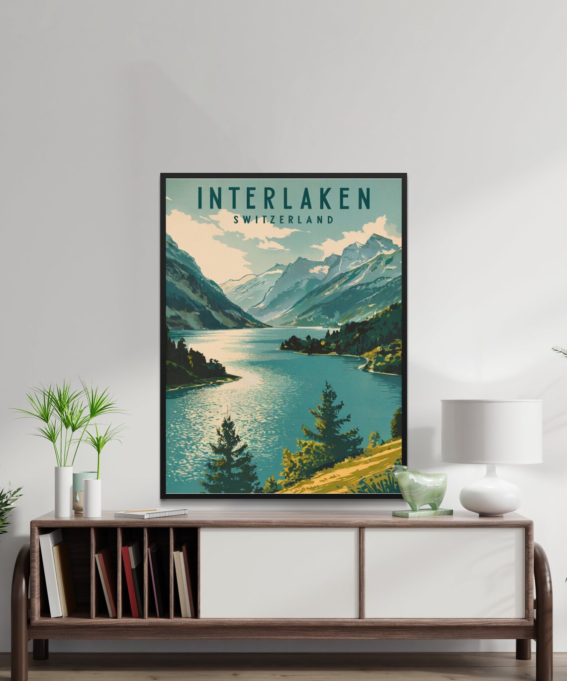 Interlaken Switzerland Alpine Lake Peaks Panoramic Travel Poster - Image 2