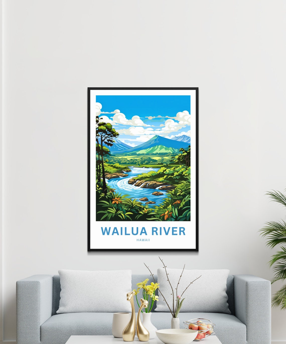 Wailua River Hawaii Cascading Waterfalls Tropical Blooms Poster - Image 2
