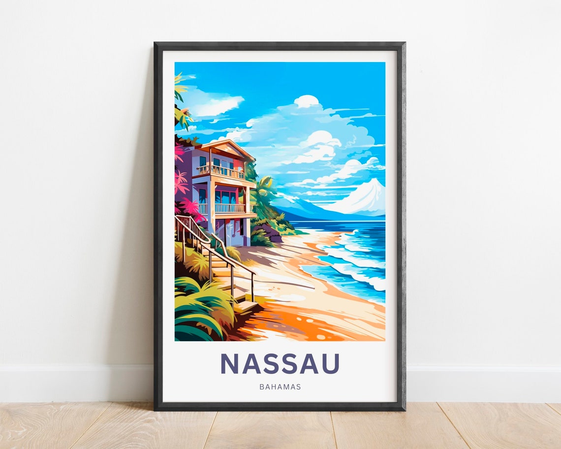 Nassau Travel Print Nassau Poster Bahamas Wall Art Framed Present Gift Bahamas Present