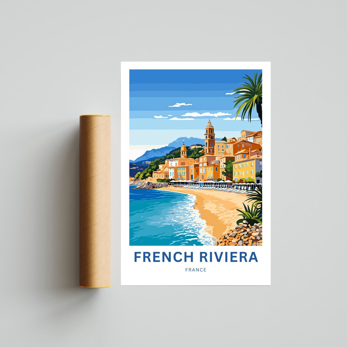 French Riviera France Travel Poster Sandy Beach Old Town Tower Art - Image 4