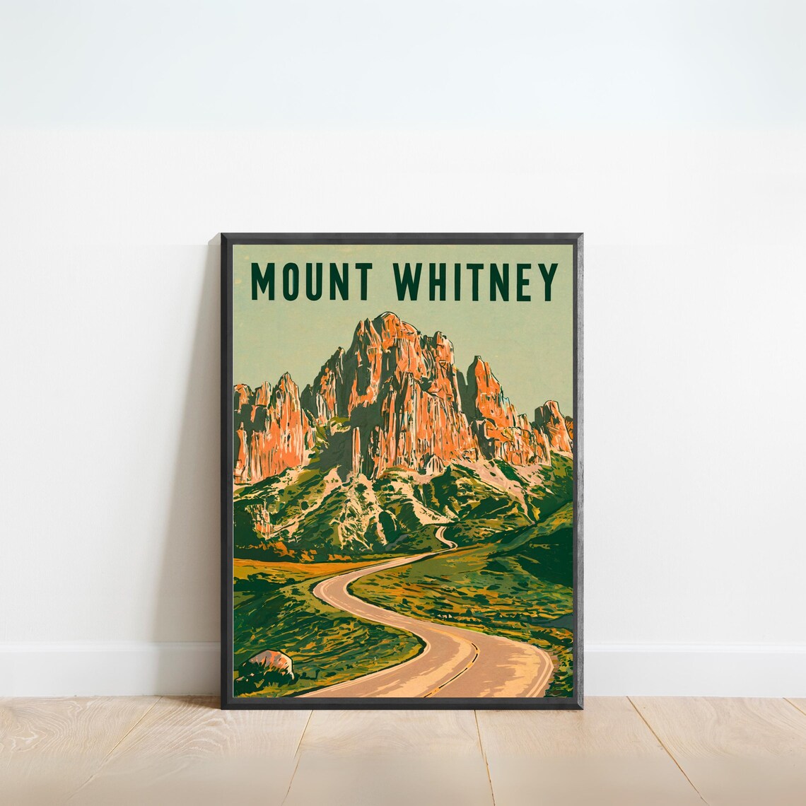 Mount Whitney Vintage Style Red Granite Peaks Country Road Poster