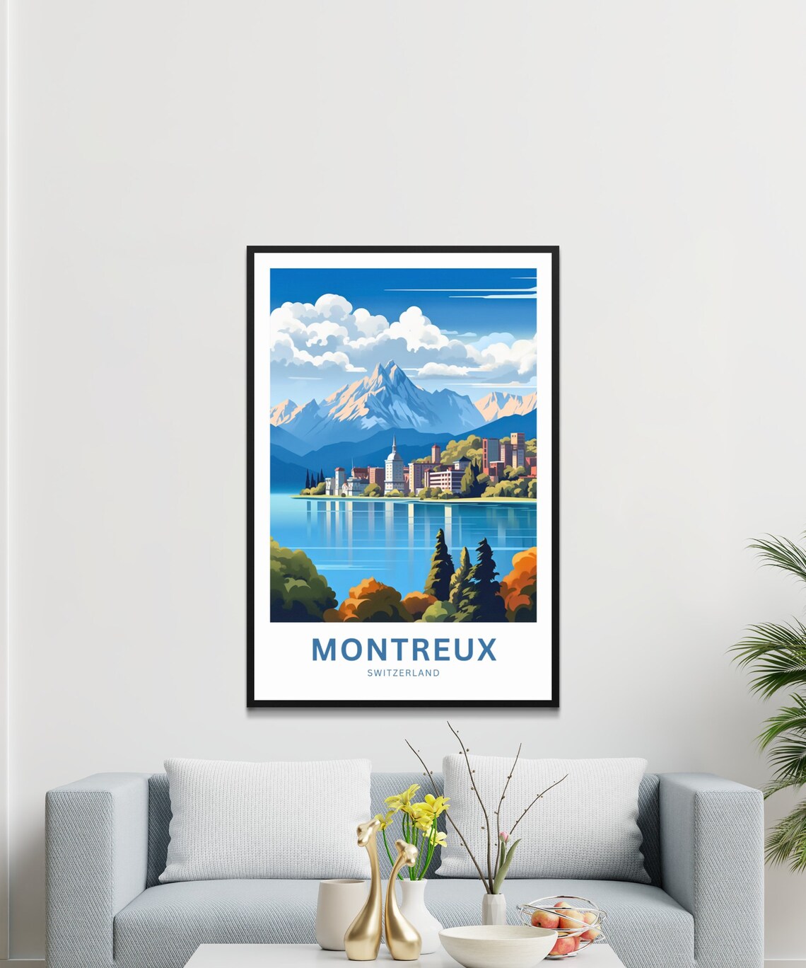 Montreux Switzerland Lake Town Mountain Backdrop Travel Poster - Image 2