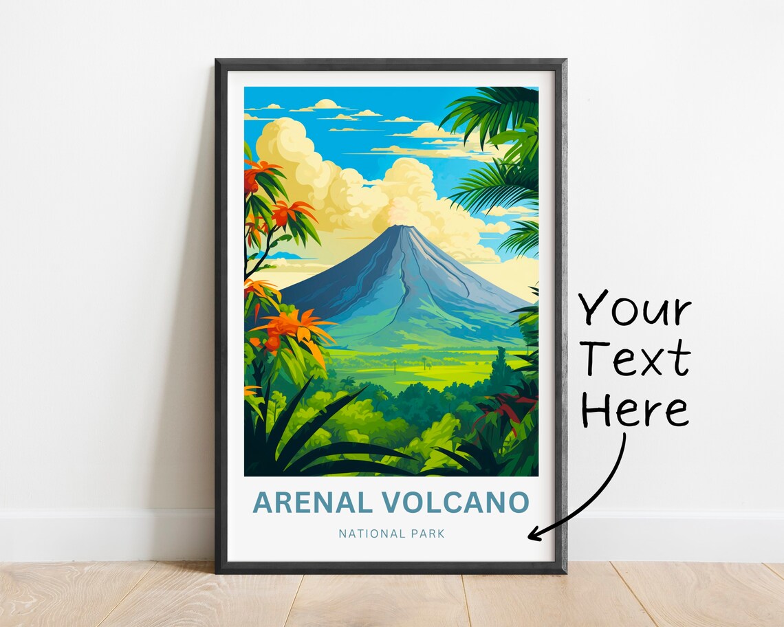 Personalized Arenal Volcano Travel Poster, Costa Rica