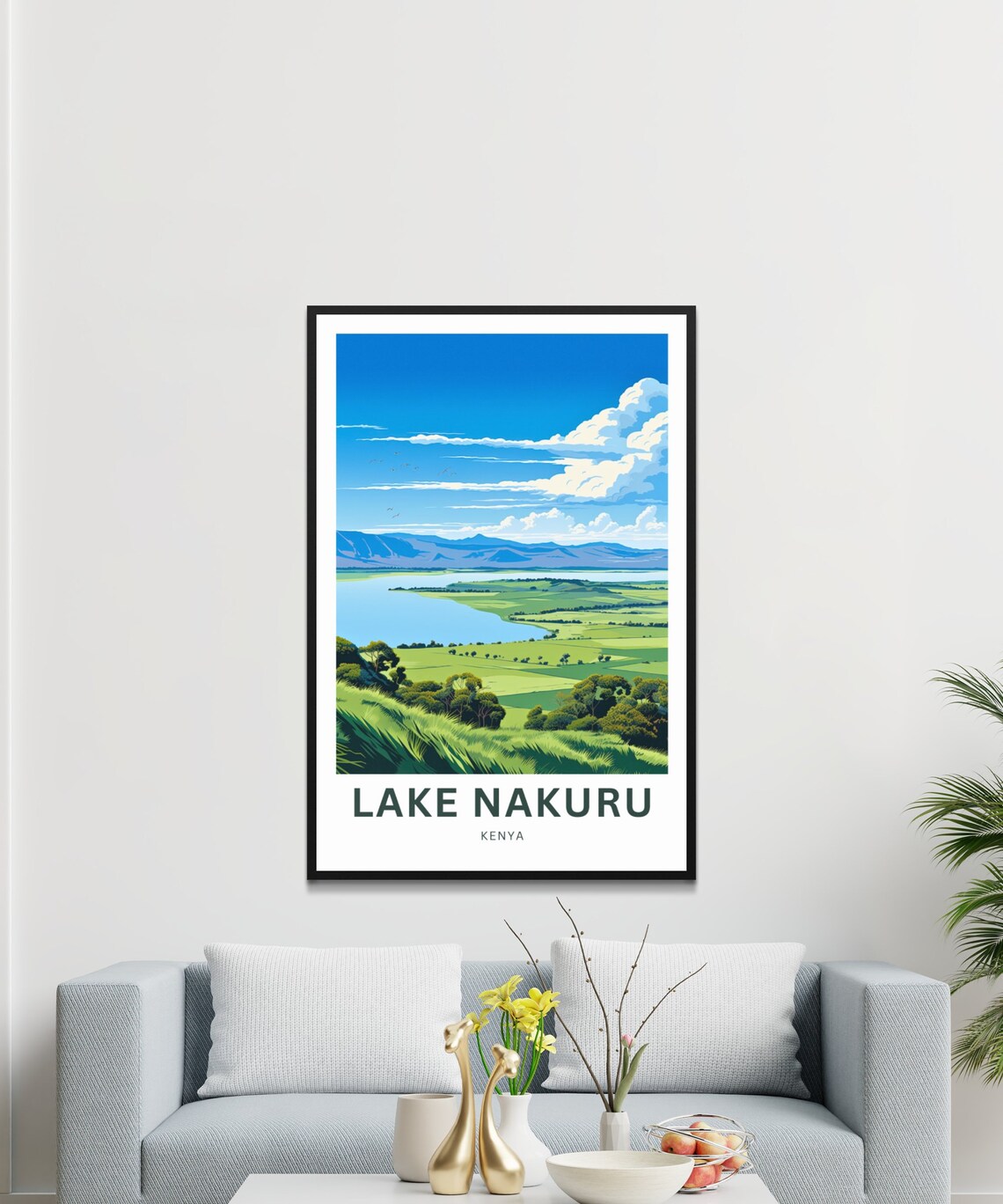 Lake Nakuru Kenya Green Hills Pastoral Landscape Travel Poster - Image 2