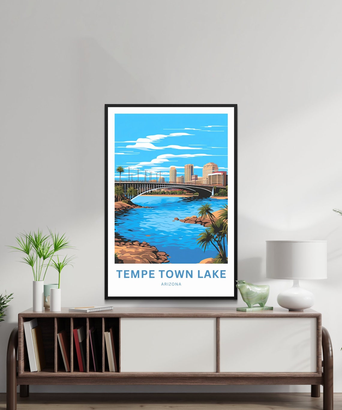 Tempe Town Lake Arizona Bridge Skyline Blue Water Personalized Poster - Image 2