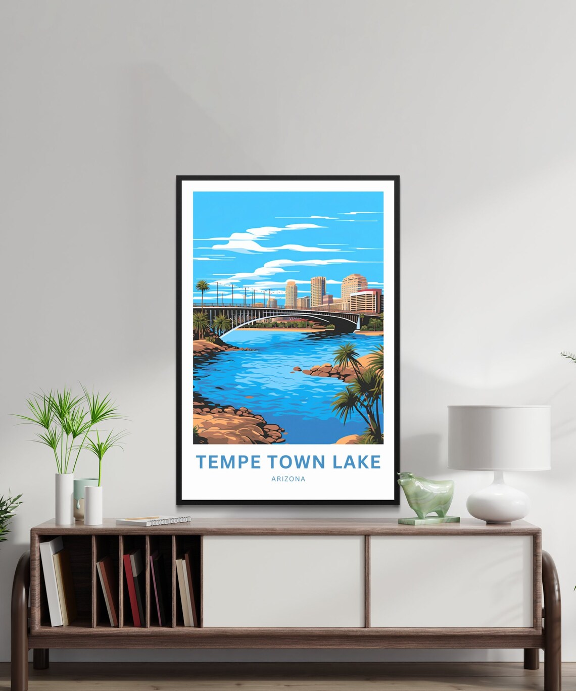 Tempe Town Lake Arizona Daytime Bridge City Skyline Travel Poster - Image 2